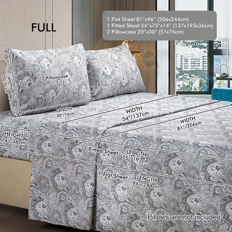 3u002F4pcs Solid Color Fitted Sheet Set, Soft Comfortable Breathable Bedding, for Bedroom, Guest Room, Gray Printing (1 X Flat Sheet And 1 X Fitted Sheet And 1u002F2 X Pillowcases, Without Core) - Image 5
