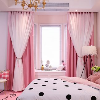 2pcs Double Layers Blackout Curtains, Grommet Top Hollow Star Curtains for Bedroom, Living Room, Office, Home Decor, Christmas, Valentine's Day