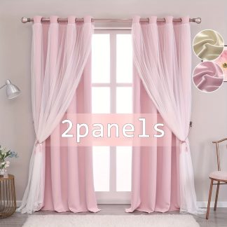 2-panel blackout curtains, solid color double-layer integrated curtain with top loop, suitable for bedroom blackout curtains, living room curtains, themed room curtains, holiday party decorative home decor