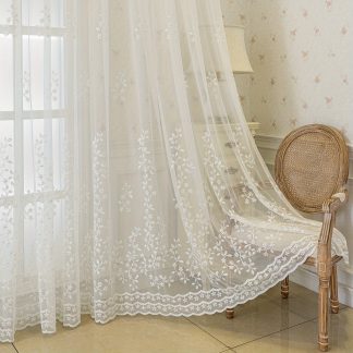 2 Panels Elegant Embroidered Floral Sheer Curtains with Grommet Top for Bedroom, Living Room, Balcony & Room Divider