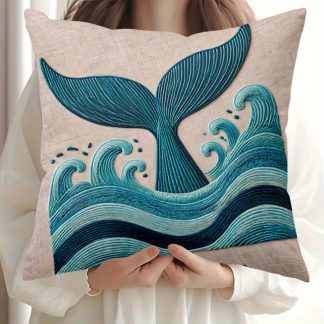 1pc, Whale Tail Ocean Wave, All-Seasons Pillowcase, Double-Sided Print, Multiple Sizes Available, Skin-Friendly Cushion Cover, Suitable for Bed, Sofa, Lounge Chair, Gift Decoration, Home Decor, Double-Sided Printing, Pillow Insert Not Included