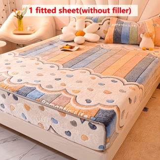1 Thickened Soft Breathable Flannel Printed Fitted Sheet, Warm to the Touch with Moisture-Wicking and Wrinkle-Resistant Cover for Easy Removal, Suitable for All Seasons, 180g per Square Meter