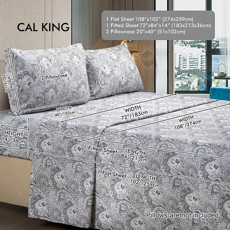 3u002F4pcs Solid Color Fitted Sheet Set, Soft Comfortable Breathable Bedding, for Bedroom, Guest Room, Gray Printing (1 X Flat Sheet And 1 X Fitted Sheet And 1u002F2 X Pillowcases, Without Core) - Image 7
