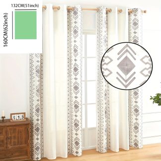 Bohemian Farmhouse Curtains - Geometric Rhombus Design, Semi-Sheer Light Filtering Polyester, Machine Washable with Grommet Top for Living Room & Multi-Room Decor