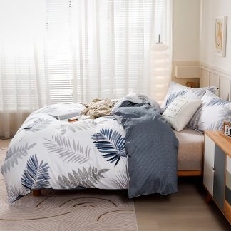100% Cotton Duvet Cover - Blue Botanical Print - Twinu002FFullu002FQueenu002FKing Sizes - Soft And Breathable Bedding - One Duvet Cover And Two Pillowcases